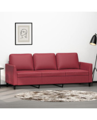 Canapé à 3 places Rouge bordeaux 180 cm Similicuir | Mobilier & Déco