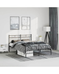 Cadre de lit métal sans matelas avec pied de lit noir 135x190cm | Mobilier & Déco