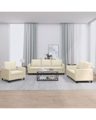 Ensemble de canapés 3 pcs avec coussins Crème Similicuir | Mobilier & Déco