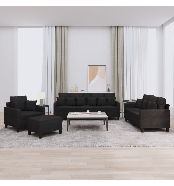 Ensemble de canapés 4 pcs avec coussins noir tissu | Mobilier & Déco