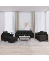 Ensemble de canapés 4 pcs avec coussins noir tissu | Mobilier & Déco
