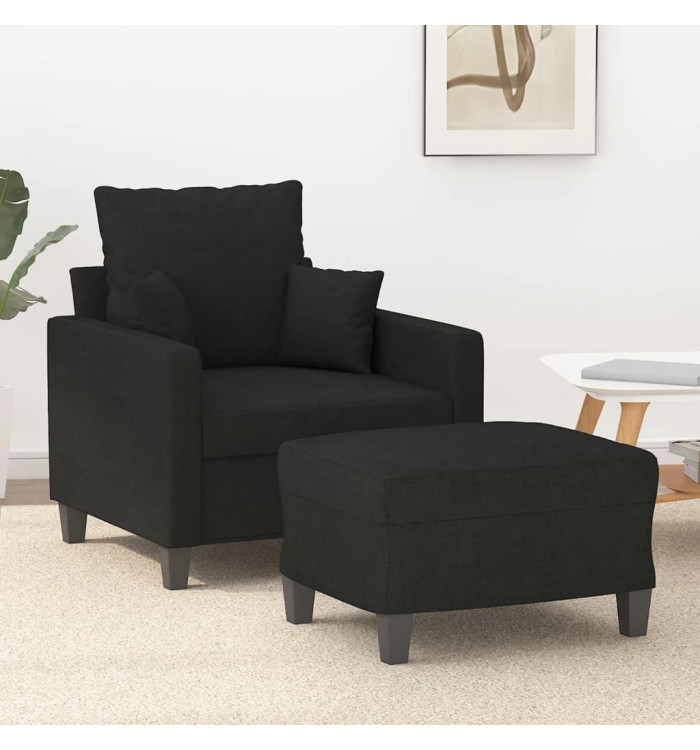 Fauteuil avec repose-pied Noir 60 cm Tissu | Mobilier & Déco