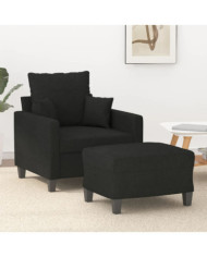 Fauteuil avec repose-pied Noir 60 cm Tissu | Mobilier & Déco