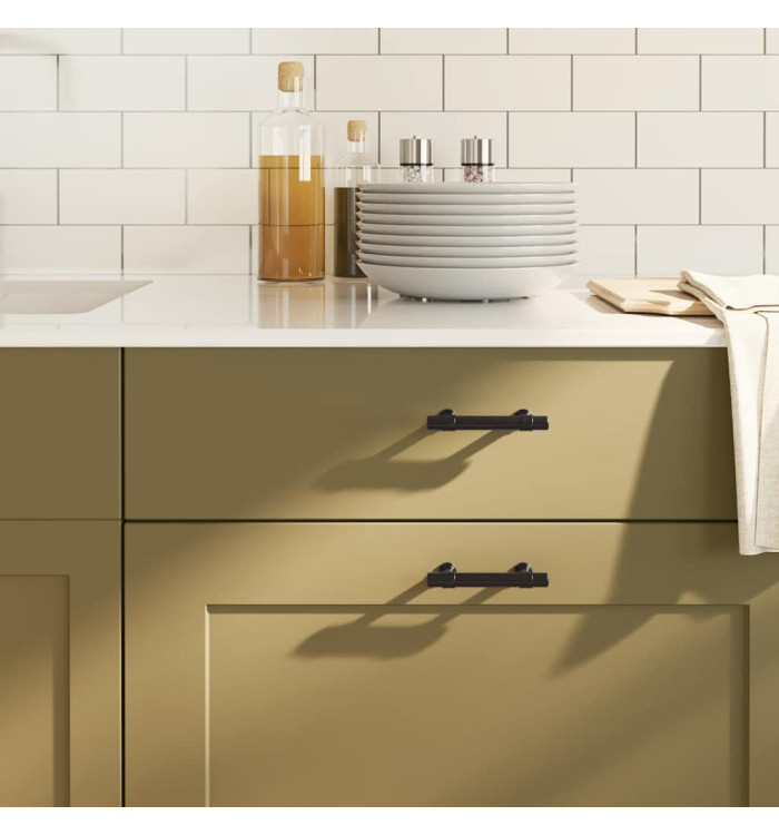 Poignées d'armoire 10 pcs noir 96 mm acier inoxydable | Mobilier & Déco