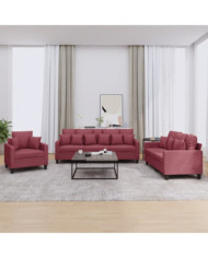 Ensemble de canapés 3 pcs avec coussins rouge bordeaux tissu | Mobilier & Déco
