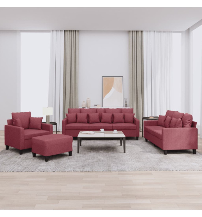 Ensemble de canapés 4 pcs avec coussins rouge bordeaux tissu | Mobilier & Déco
