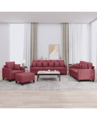 Ensemble de canapés 4 pcs avec coussins rouge bordeaux tissu | Mobilier & Déco