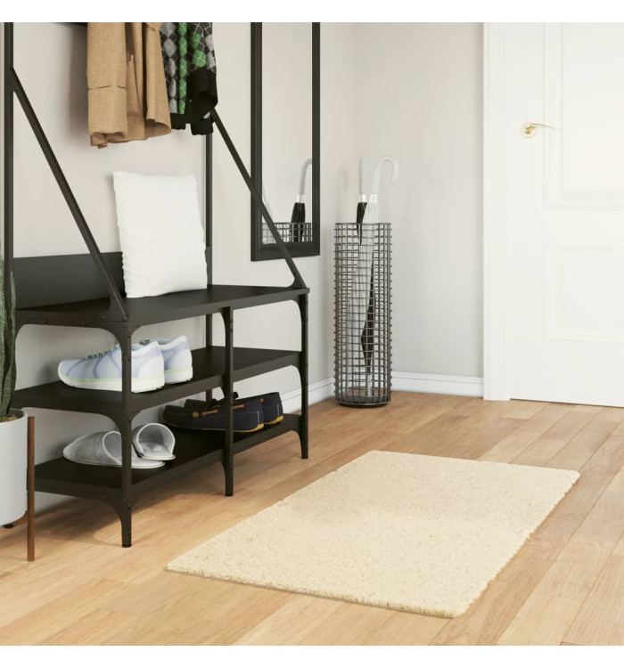 Tapis HUARTE à poils courts doux et lavable crème 60x110 cm | Mobilier & Déco