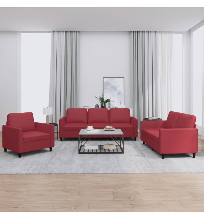 Ensemble de canapés 3 pcs et coussins Rouge bordeaux Similicuir | Mobilier & Déco