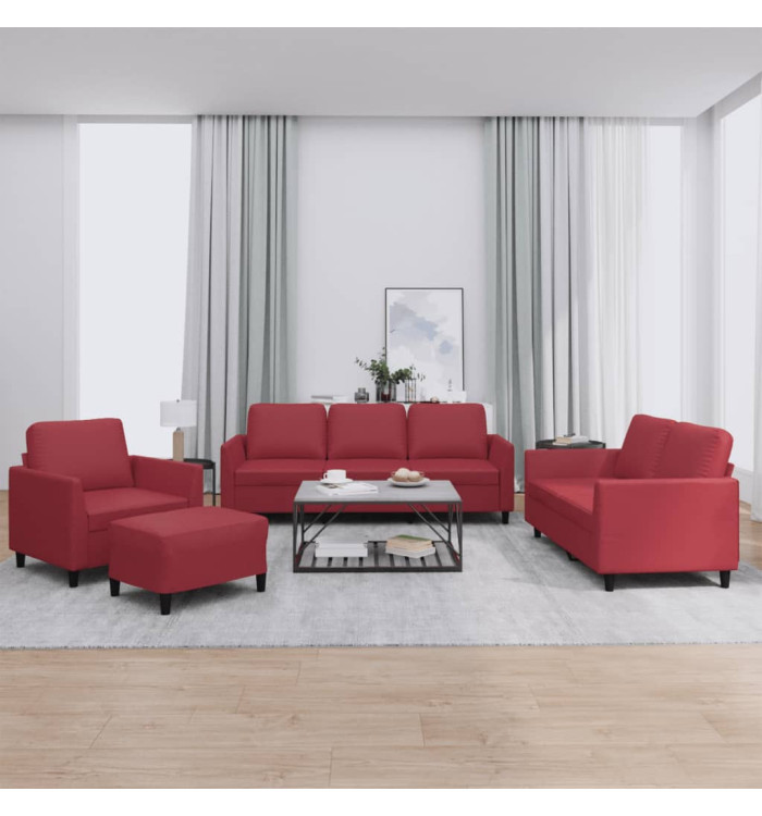 Ensemble de canapés 4 pcs et coussins Rouge bordeaux Similicuir | Mobilier & Déco