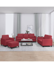 Ensemble de canapés 4 pcs et coussins Rouge bordeaux Similicuir | Mobilier & Déco