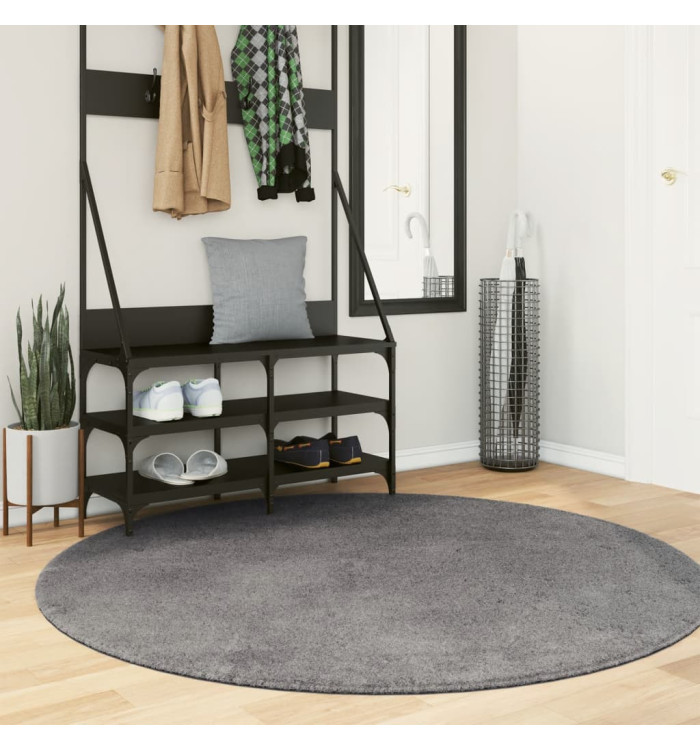 Tapis HUARTE à poils courts doux et lavable anthracite Ø 160 cm | Mobilier & Déco