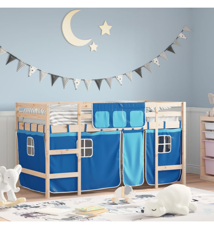 Lit mezzanine enfants avec rideaux sans matelas bleu 90x200cm | Mobilier & Déco