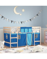 Lit mezzanine enfants avec rideaux sans matelas bleu 90x200cm | Mobilier & Déco