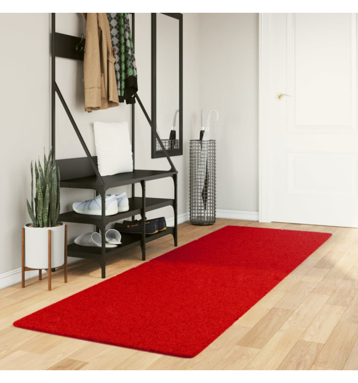 Tapis HUARTE à poils courts doux et lavable rouge 80x250 cm | Mobilier & Déco