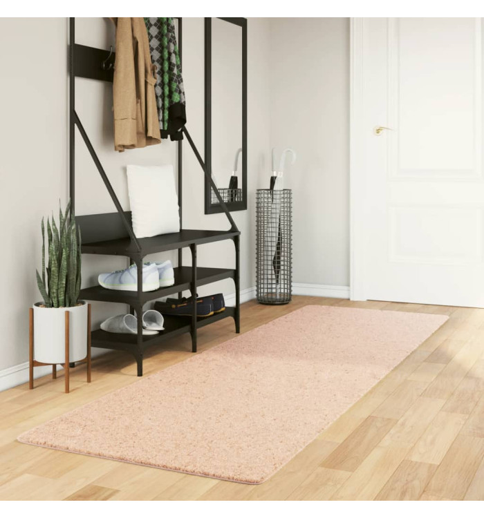 Tapis HUARTE à poils courts doux lavable rouge clair 80x250 cm | Mobilier & Déco