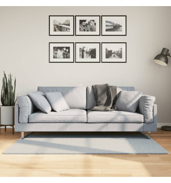 Tapis HUARTE à poils courts doux et lavable bleu 80x150 cm | Mobilier & Déco