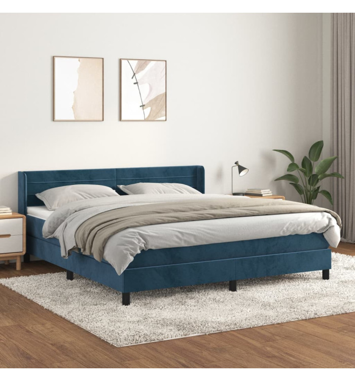 Sommier à lattes de lit et matelas Bleu foncé 160x200cm Velours | Mobilier & Déco