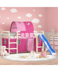 Rideaux pour lit mezzanine avec tunnel rose polyester | Mobilier & Déco