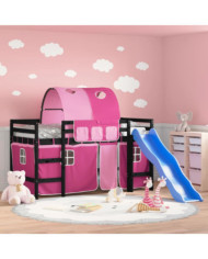 Lit mezzanine enfants avec tunnel sans matelas rose 90x200 cm | Mobilier & Déco