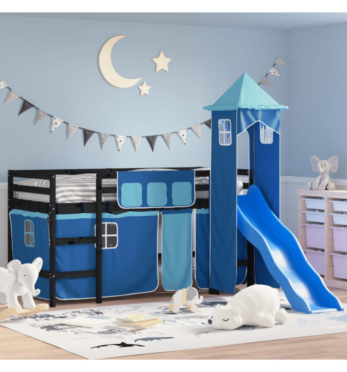 Lit mezzanine enfants avec tour sans matelas bleu 90x200 cm | Mobilier & Déco