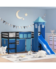 Lit mezzanine enfants avec tour sans matelas bleu 90x200 cm | Mobilier & Déco