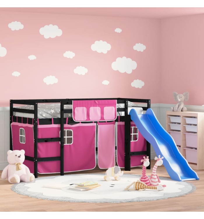 Lit mezzanine enfants avec rideaux sans matelas rose 90x200cm | Mobilier & Déco