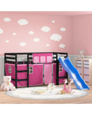 Lit mezzanine enfants avec rideaux sans matelas rose 90x200cm | Mobilier & Déco