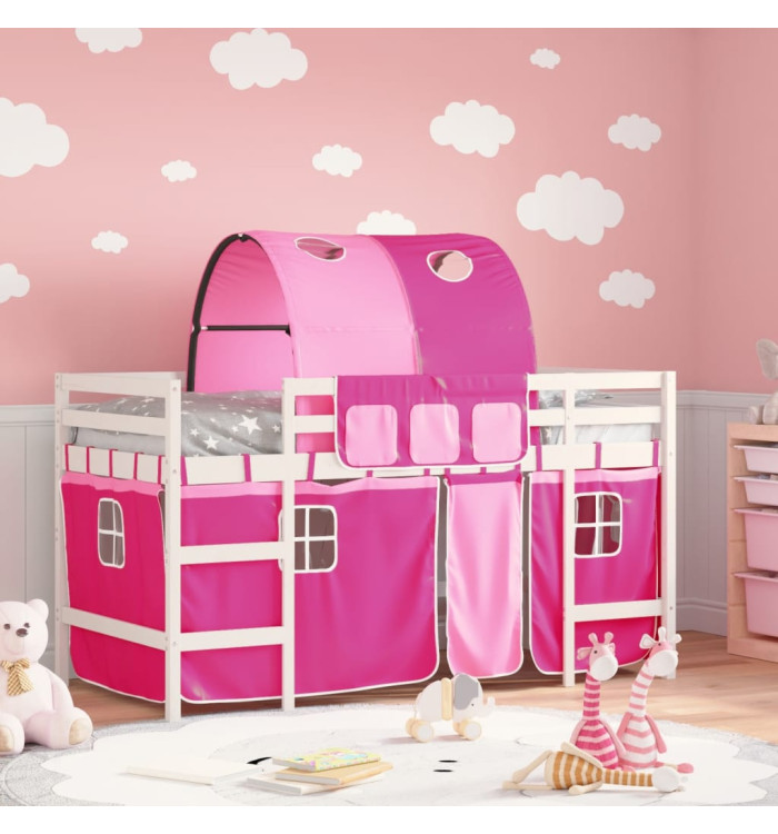 Lit mezzanine enfants avec tunnel sans matelas rose 90x190 cm | Mobilier & Déco