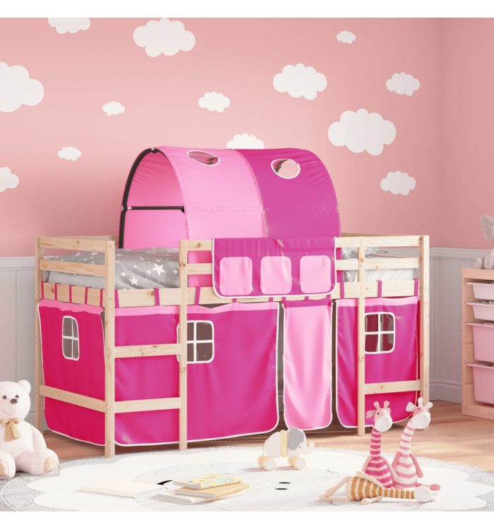 Lit mezzanine enfants avec tunnel sans matelas rose 80x200 cm | Mobilier & Déco