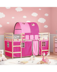 Lit mezzanine enfants avec tunnel sans matelas rose 80x200 cm | Mobilier & Déco