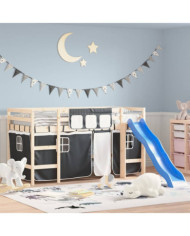 Rideaux pour lit mezzanine blanc et noir polyester | Mobilier & Déco