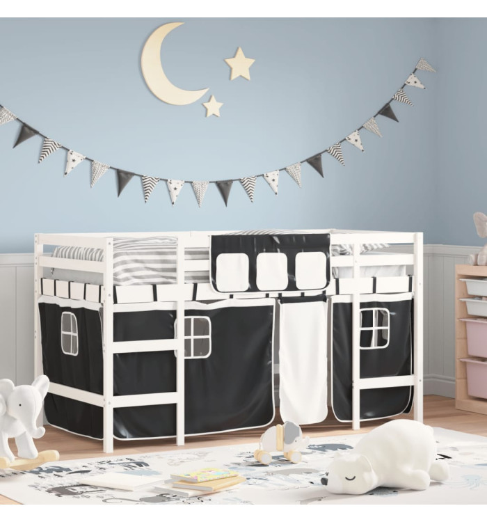 Lit mezzanine enfants avec rideaux sans matelas 90x200cm | Mobilier & Déco
