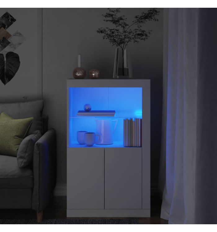 Armoire latérale avec éclairage LED blanc bois d'ingénierie | Mobilier & Déco