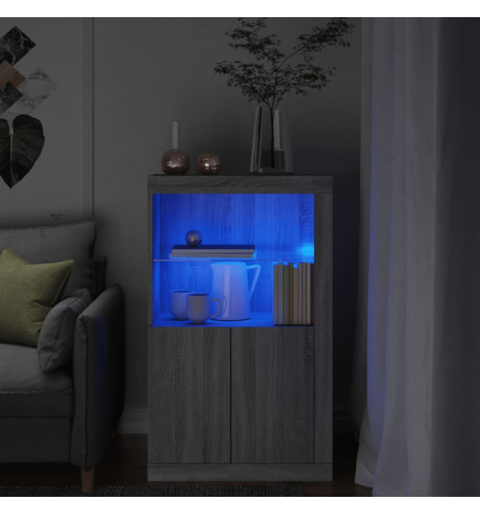 Armoire latérale et lumières LED sonoma gris bois d'ingénierie | Mobilier & Déco