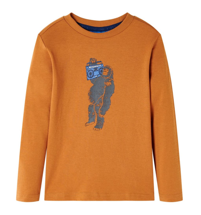 T-shirt enfants à manches longues ocre foncé 104 | Mobilier & Déco