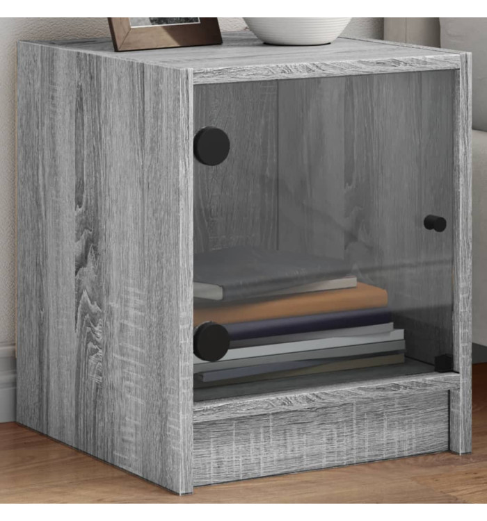 Table de chevet avec porte en verre sonoma gris 35x37x42 cm | Mobilier & Déco