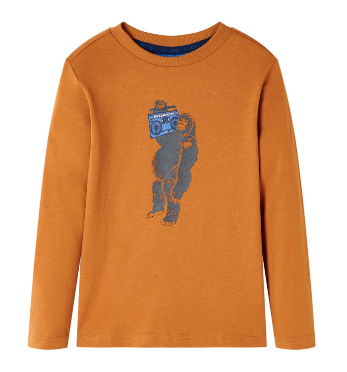 T-shirt enfants à manches longues ocre foncé 128 | Mobilier & Déco