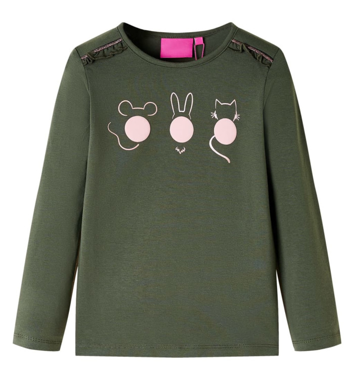T-shirt enfants à manches longues kaki 128 | Mobilier & Déco