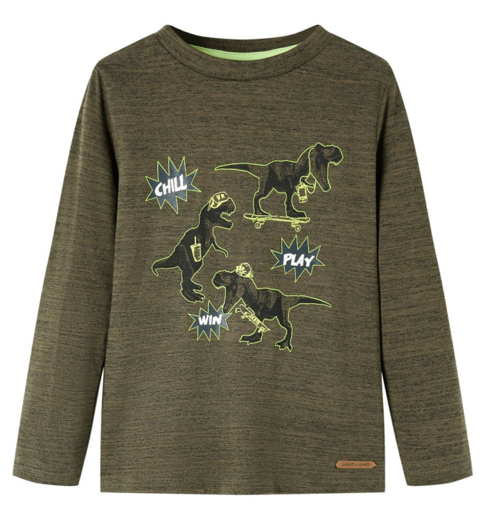 T-shirt enfant manches longues kaki foncé mélangé 92 | Mobilier & Déco
