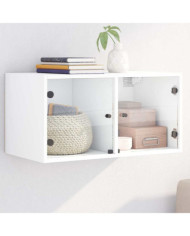 Armoire murale avec portes en verre blanc 68,5x37x35 cm | Mobilier & Déco