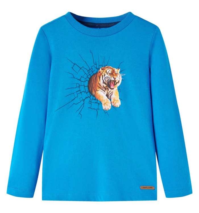 T-shirt enfants à manches longues bleu cobalt 128 | Mobilier & Déco