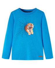 T-shirt enfants à manches longues bleu cobalt 128 | Mobilier & Déco