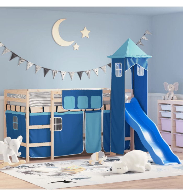 Lit mezzanine enfants avec tour sans matelas bleu 80x200 cm | Mobilier & Déco