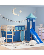 Lit mezzanine enfants avec tour sans matelas bleu 80x200 cm | Mobilier & Déco