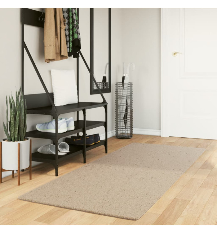 Tapis HUARTE à poils courts doux et lavable sable 80x200 cm | Mobilier & Déco