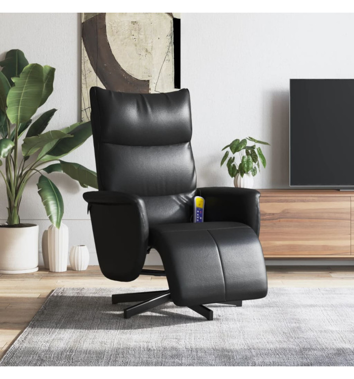 Fauteuil inclinable de massage repose-pieds noir similicuir | Mobilier & Déco