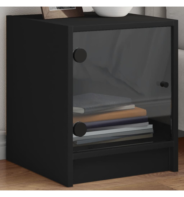 Table de chevet avec porte en verre noir 35x37x42 cm | Mobilier & Déco
