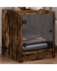 Table de chevet avec porte en verre chêne fumé 35x37x42 cm | Mobilier & Déco