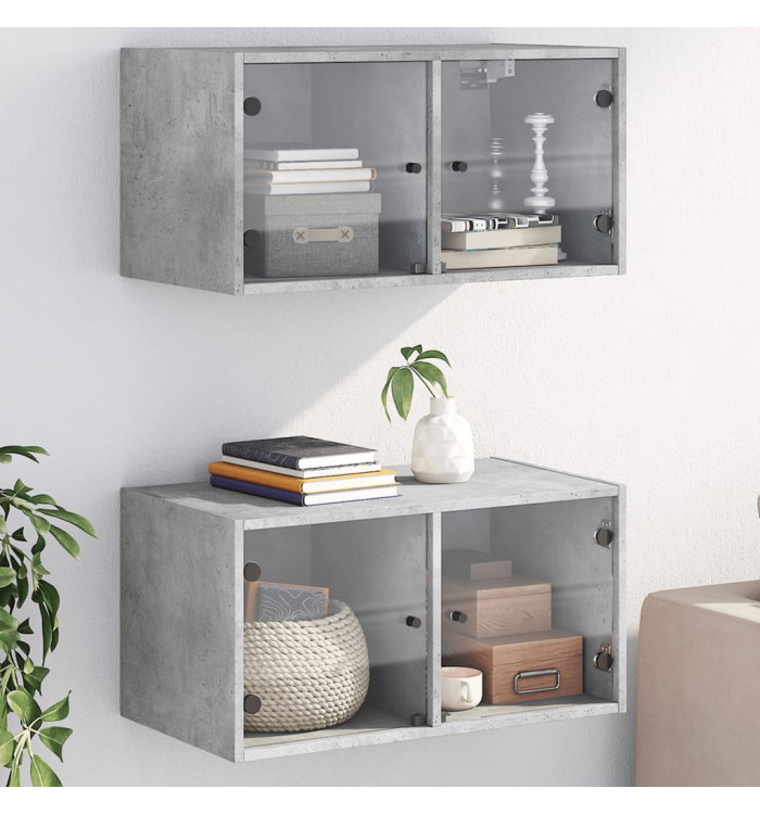 Armoires murales et portes vitrées 2pcs gris béton 68,5x37x35cm | Mobilier & Déco